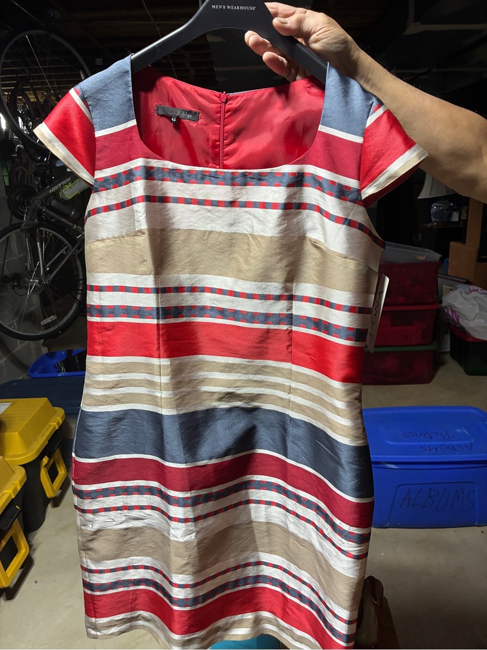 Striped Red, Navy & Tan Midi Dress